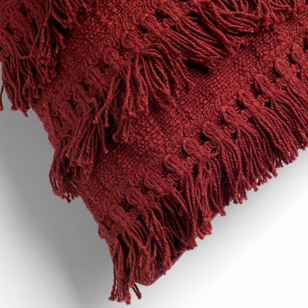 Dutch Decor - FARA - Sierkussen 40x60 cm - 100% katoen - met franjes - Merlot - rood