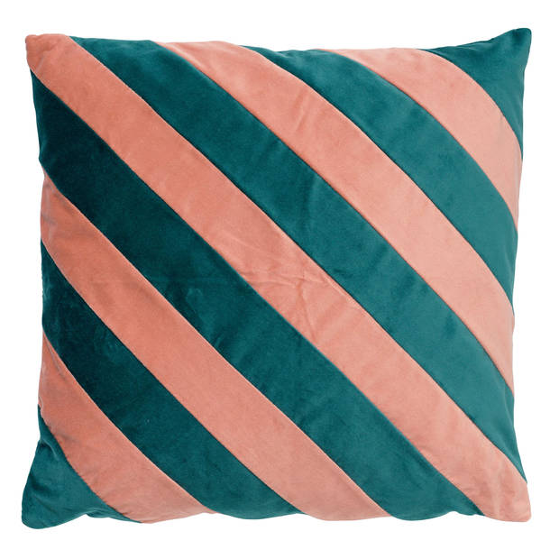 Dutch Decor - PEBBE - Sierkussen velvet 45x45 cm - sagebrush green - groen - roze - strepen