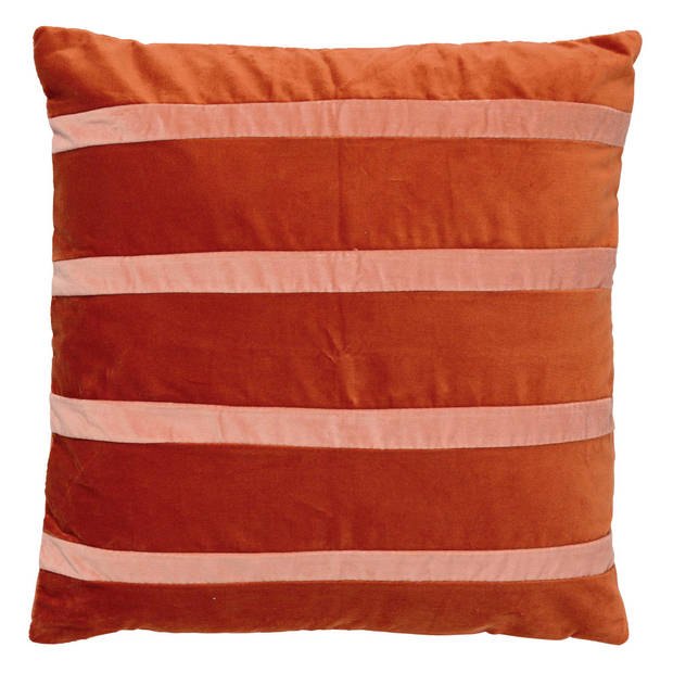 Dutch Decor - PEMM - Kussenhoes velvet 45x45 cm - Potters Clay - oranje - roze streepjes