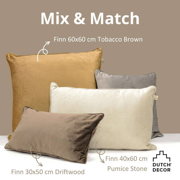 Dutch Decor - FINN - Sierkussen 60x60 cm - velvet - effen kleur - Tobacco Brown - bruin
