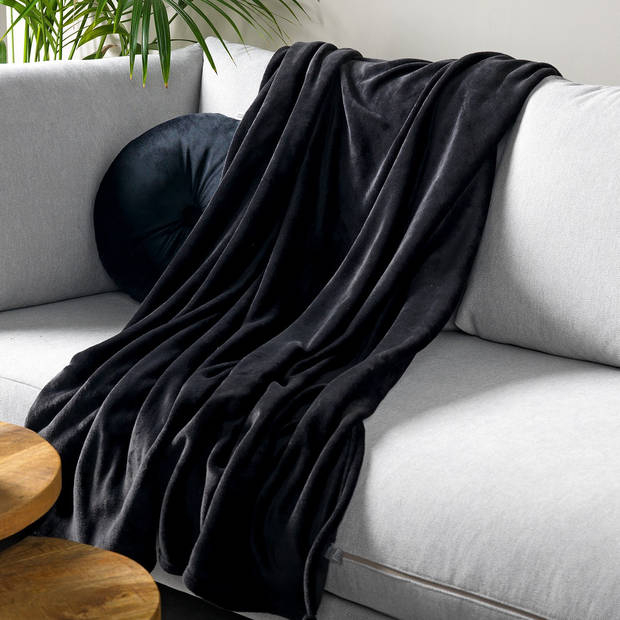 Dutch Decor - HARVEY - Plaid 150x200 cm - superzachte deken van fleece - Raven - zwart