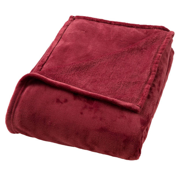 Dutch Decor - CHARLIE - Plaid 200x220 cm - extra grote fleece deken - effen kleur - Merlot - rood bordeaux