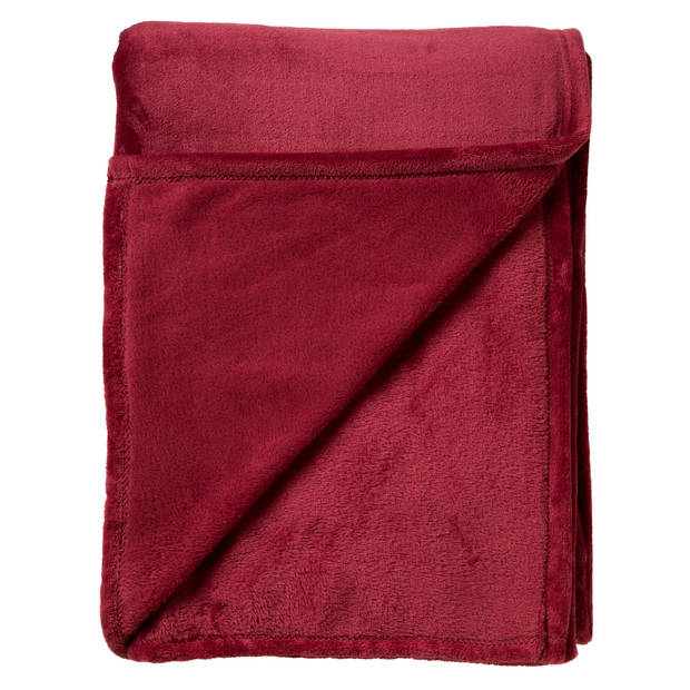 Dutch Decor - CHARLIE - Plaid 200x220 cm - extra grote fleece deken - effen kleur - Merlot - rood bordeaux