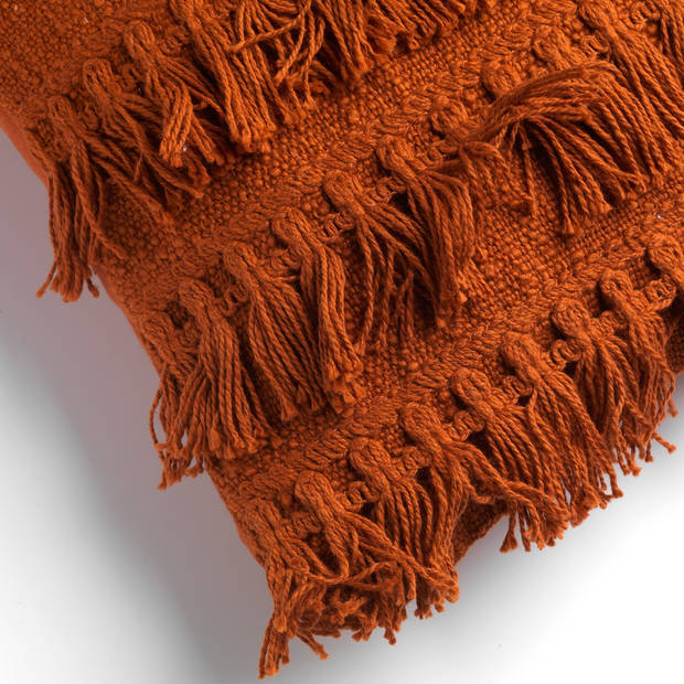 Dutch Decor - FARA - Kussenhoes 40x60 cm - 100% katoen - met franjes - Potters Clay - oranje