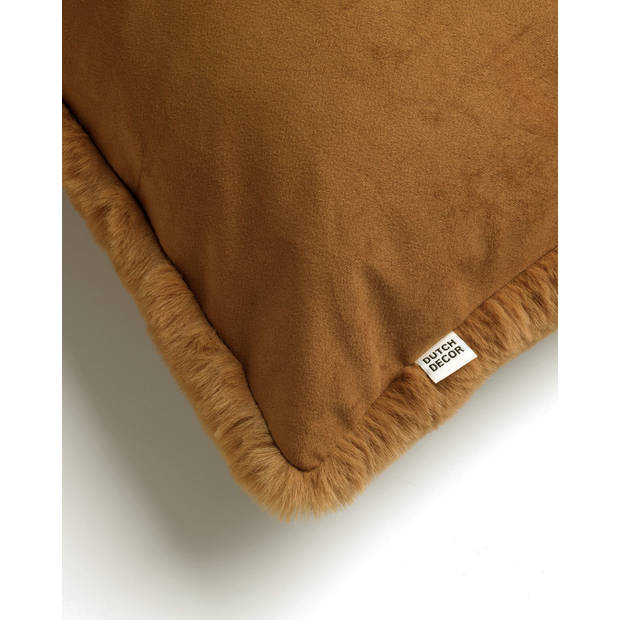Dutch Decor - ZAYA - Sierkussen 45x45 cm - bontlook - effen kleur - Tobacco Brown - bruin