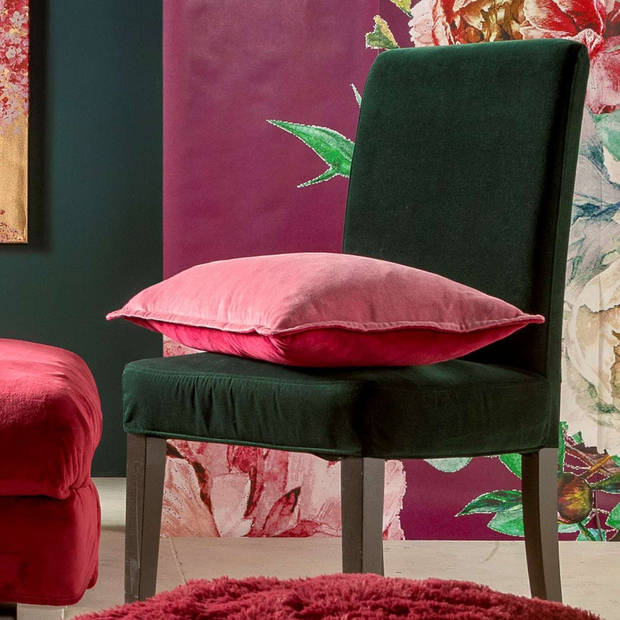Dutch Decor - FAY - Sierkussen 40x60 cm - velvet met 2 kleuren - Red Plum + Heather Rose - roze