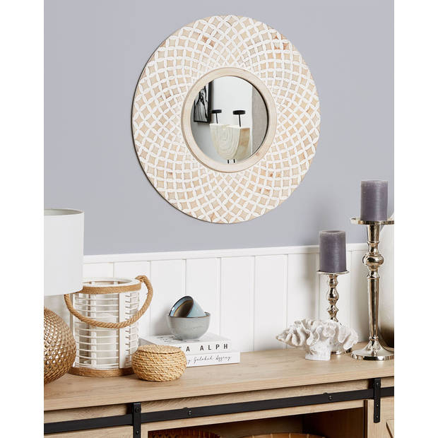 Beliani POMARO - Decoratieve Spiegel-Lichte houtkleur-Dennenhout