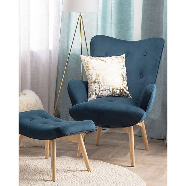 Beliani VEJLE - Fauteuil-Blauw-Fluweel