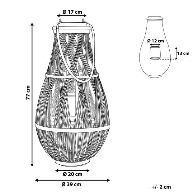 Beliani TONGA - windlichtzuilen-Lichte houtkleur-Bamboehout