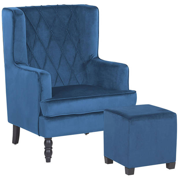 Beliani SANDSET - Fauteuil-Blauw-Fluweel