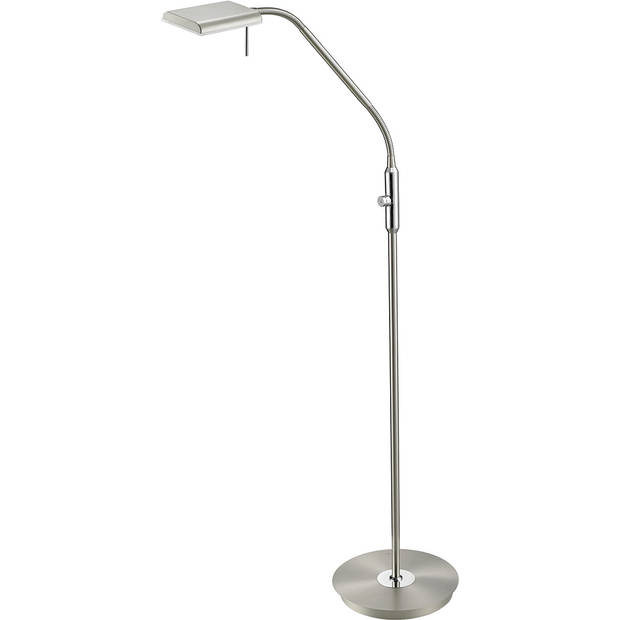 LED Vloerlamp - Trion Bernaro - 12W - Warm Wit 3000K - Dimbaar - Rond - Mat Nikkel - Aluminium