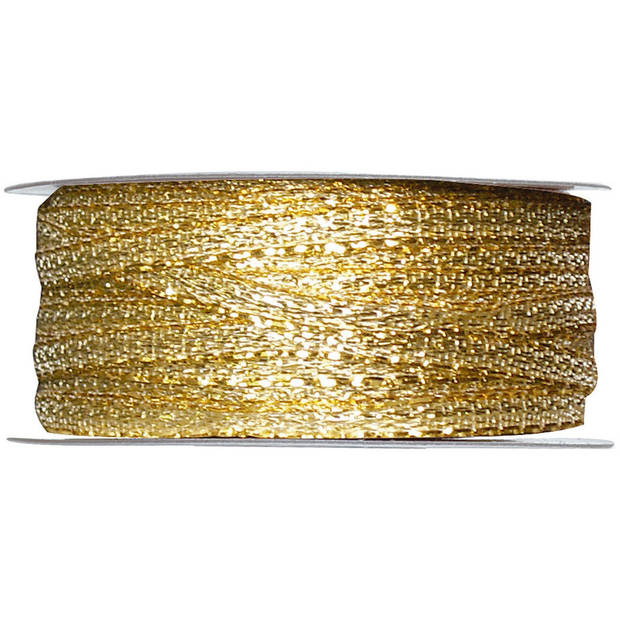 1x Gouden sierlinten metallic op rol 3 mm x 25 meter cadeaulint verpakkingsmateriaal - Cadeaulinten