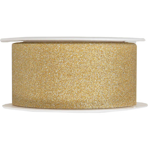 4x Hobby/decoratie rood en gouden sierlinten met glitters 3 cm/30 mm x 5 meter - Cadeaulinten