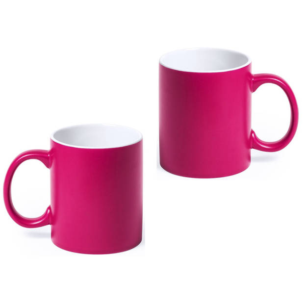 10x Fuchsia/witte drinkbekers/mokken 350 ml - Bekers