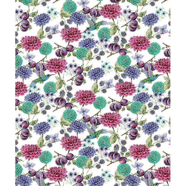 Jet Originals Dekbedovertrek Katoen Satijn Flower & Fruit - mint groen 200x200/220cm