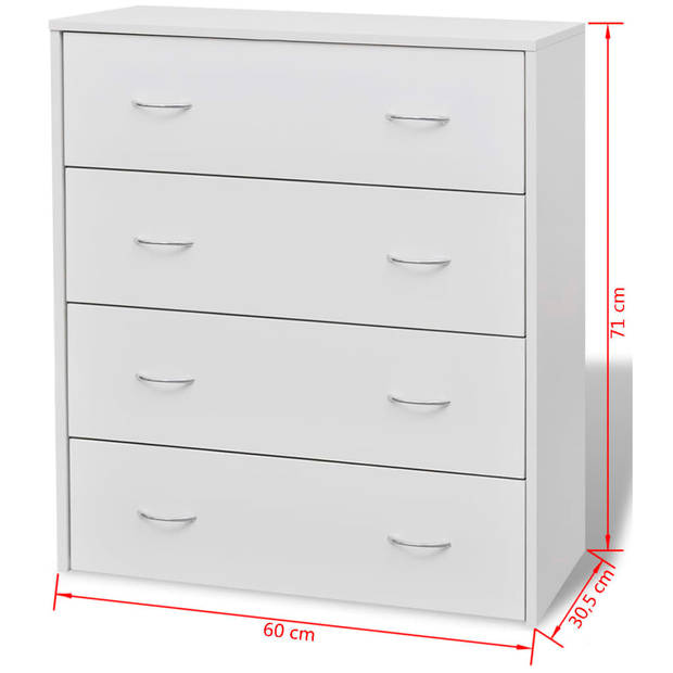 The Living Store Dressoir - Wit - 60 x 30.5 x 71 cm - 4 lades - Eenvoudig te monteren