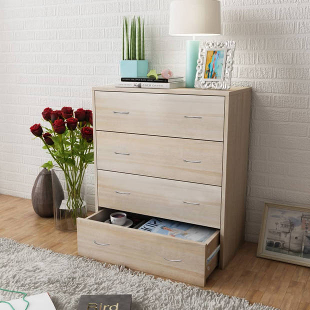 The Living Store Dressoir - Eiken - 60 x 30.5 x 71 cm - 4 lades