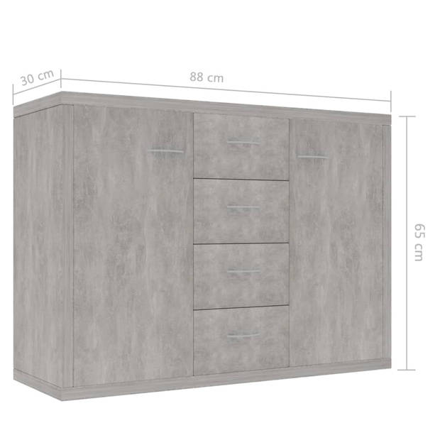 The Living Store Dressoir Betongrijs 88x30x65 cm - Met 4 lades en 2 deuren