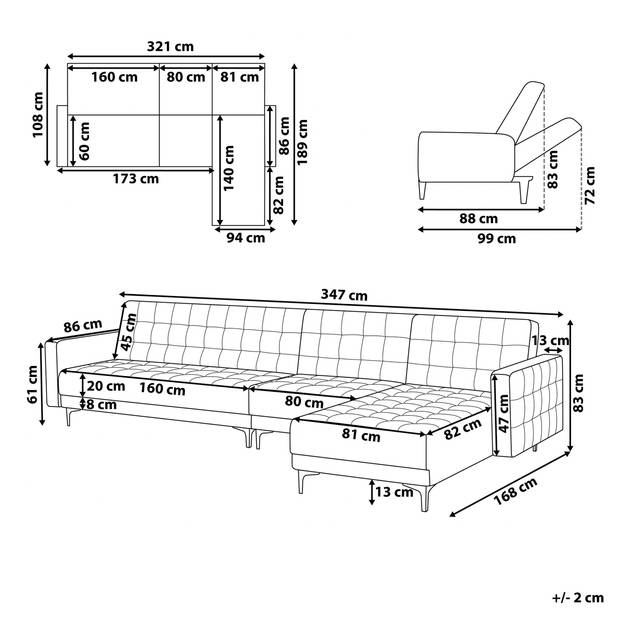 Beliani ABERDEEN - Modulaire Sofa-Blauw-Fluweel