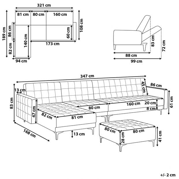 Beliani ABERDEEN - Modulaire Sofa-Blauw-Fluweel