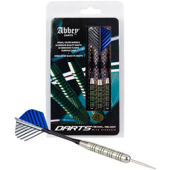 Abbey Darts dartpijlen steeltip nikkel zilver/blauw 22 gr