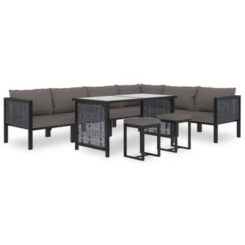 vidaXL 9-delige Loungeset met kussens poly rattan antraciet