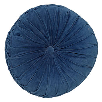 Dutch Decor - KAJA - Sierkussen rond velvet Ø40 cm - Insignia Blue - donkerblauw