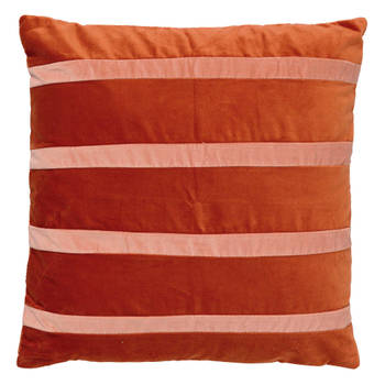 Dutch Decor - PEMM - Sierkussen velvet 45x45 cm - Potters Clay oranje - roze streepjes