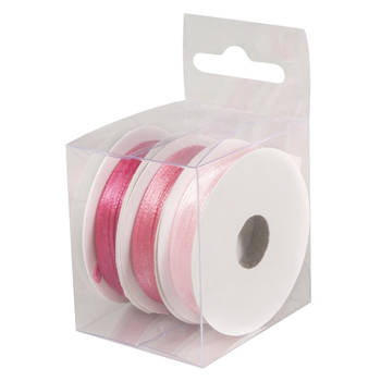 3x Rollen satijnlint kleurenmix roze rol 10 cm x 6 meter cadeaulint verpakkingsmateriaal - Cadeaulinten