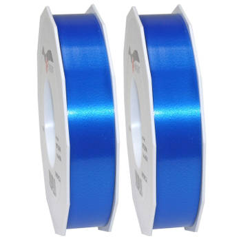 2x Luxe blauwe kunststof linten rollen 2,5 cm x 91 meter cadeaulint verpakkingsmateriaal - Cadeaulinten