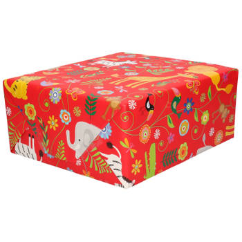 Inpakpapier/cadeaupapier rood dierentuin dieren 200 x 70 cm - Cadeaupapier