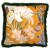 Dutch Decor - HANNA - Kussenhoes 45x45 cm - bloemen - vlinders - franjes - Golden Glow - geel