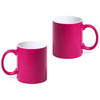 10x Fuchsia/witte drinkbekers/mokken 350 ml - Bekers