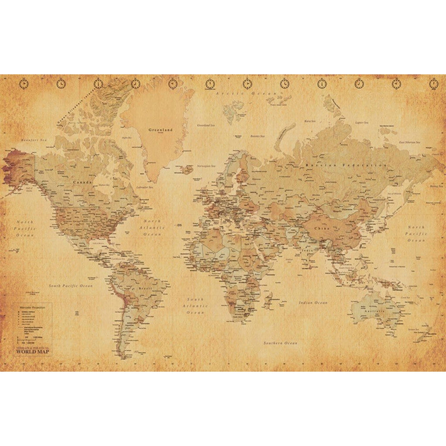 World Map Vintage Style 24 x 36 Inches Maxi Poster