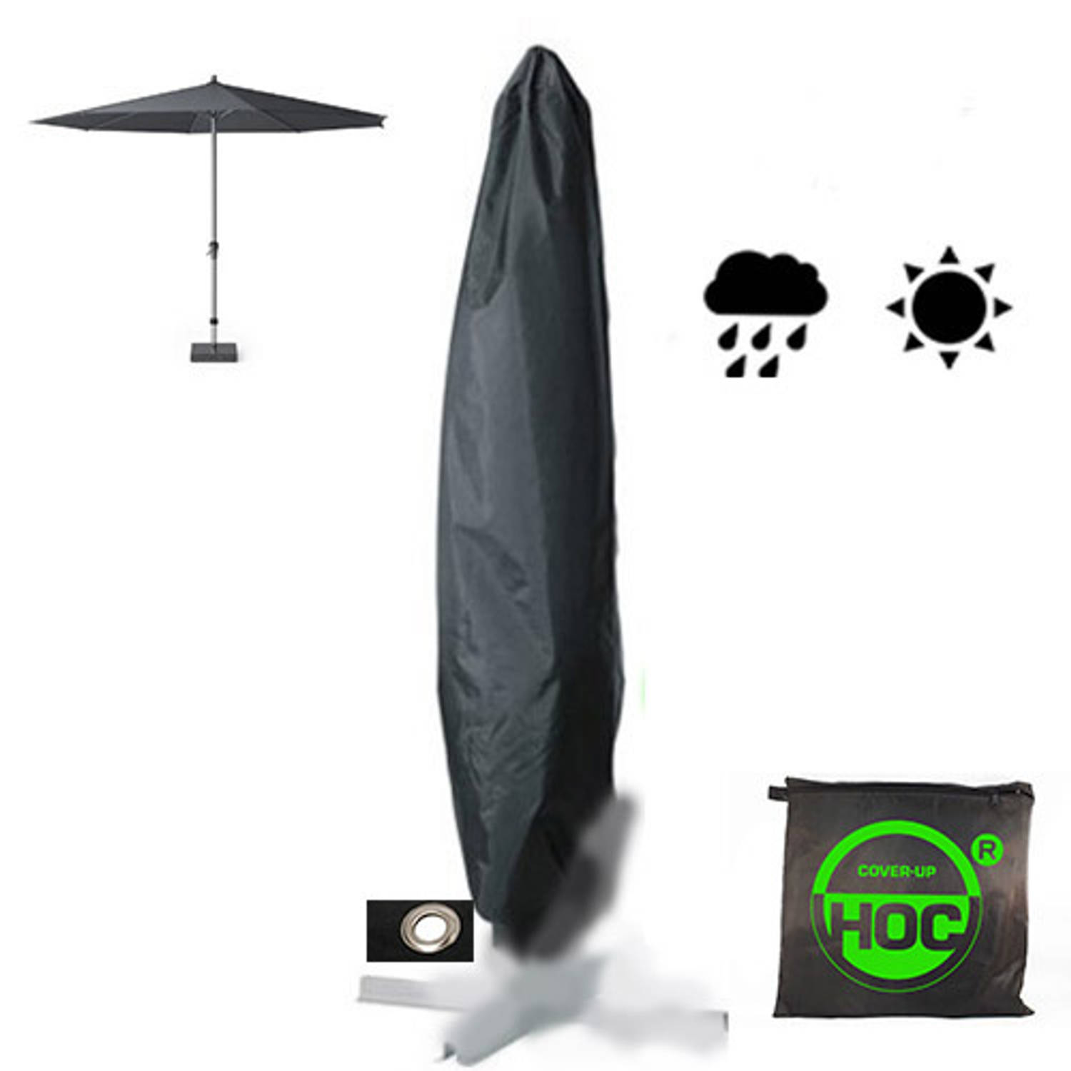 sta/stok) Parasolhoes staande parasol 175 CM/ Beschermhoes Parasol / Afdekhoes Zwart Ø28x175xØ50 cm 175 CM/ | Blokker