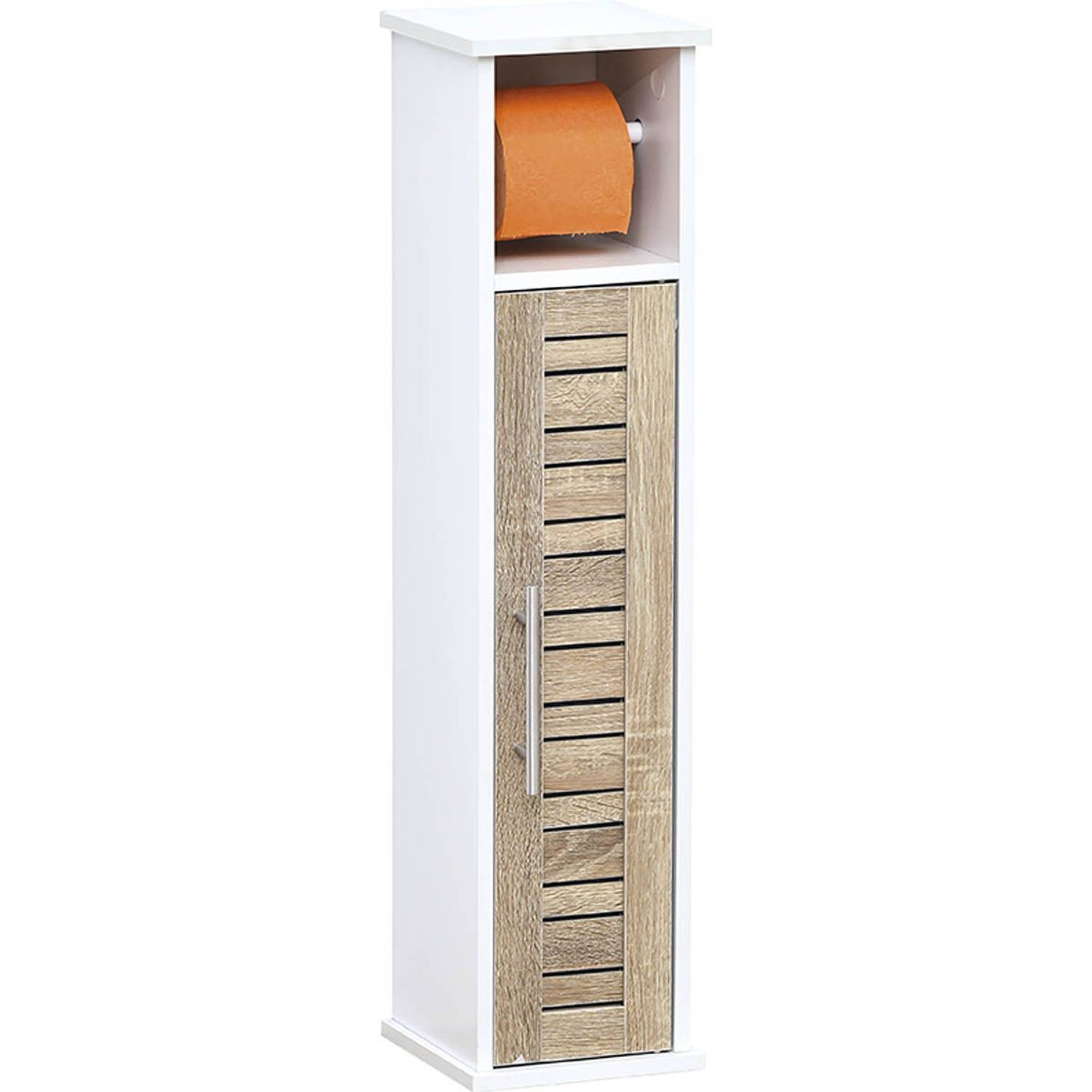 Gebor - Stockholm Toiletpapier Met Reserve Dispenser Met 1 Deur En 1 Plank Binnenin - Wit/bruin - 75x18x18cm -