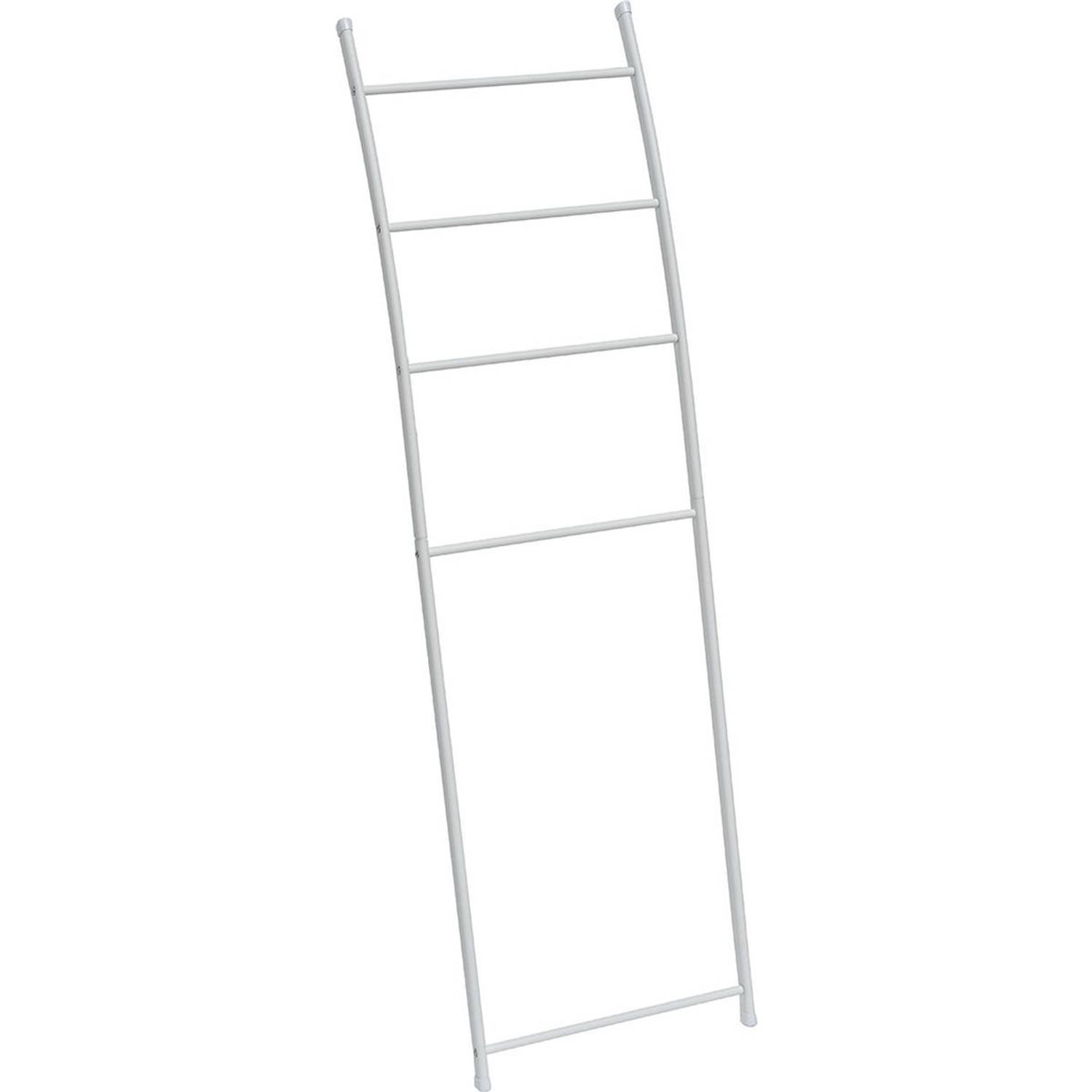 Gebor - Design Laddervormige Handdoekenrek Met 4 Rails - Metaal - Wit - 150x44x10cm - Bamboe - Handdoekenrek -