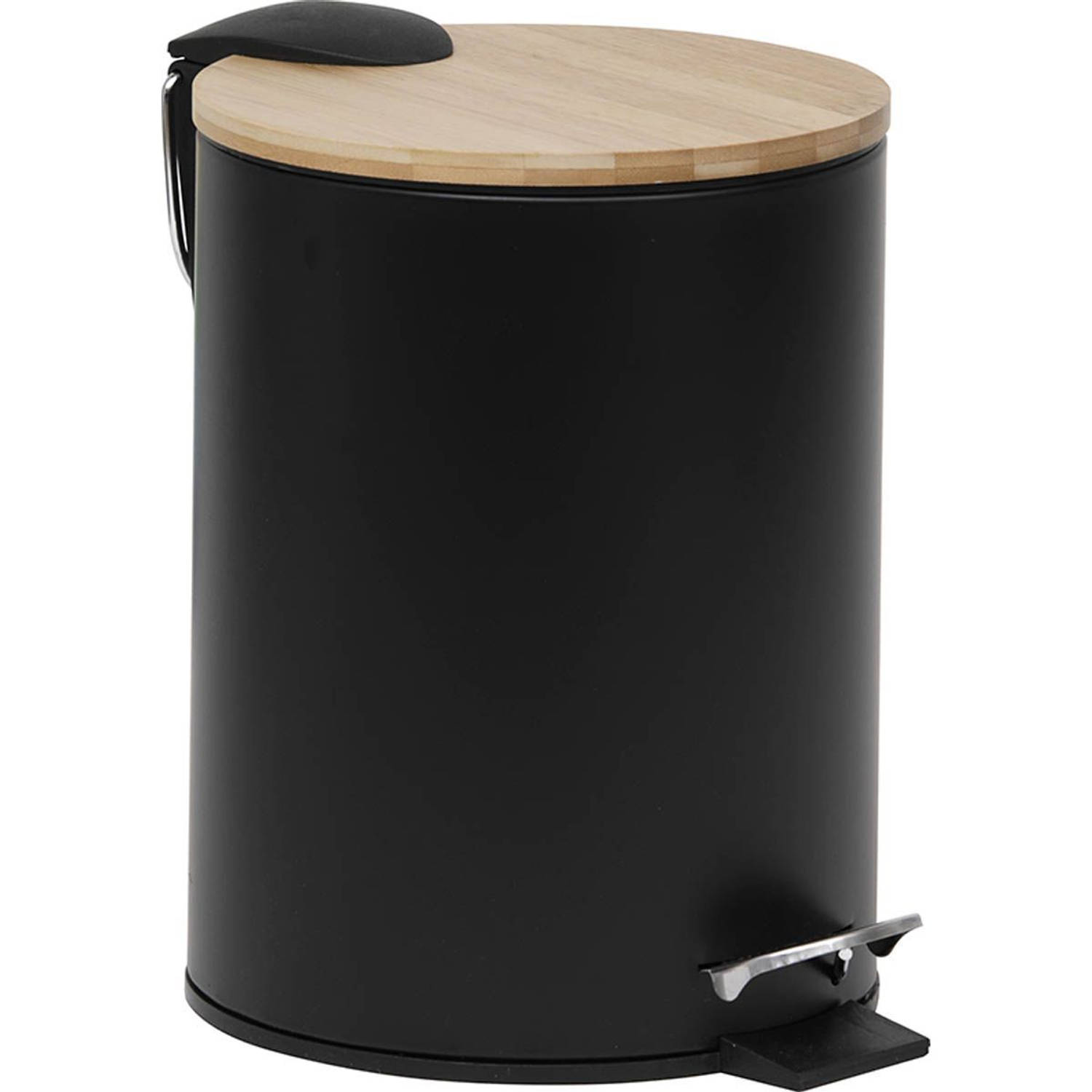 Gebor - Stijlvolle Design Prullenbak met Bamboe – Zwart/Bamboe Klein – 2.5L – Badkamer – Toilet | Blokker