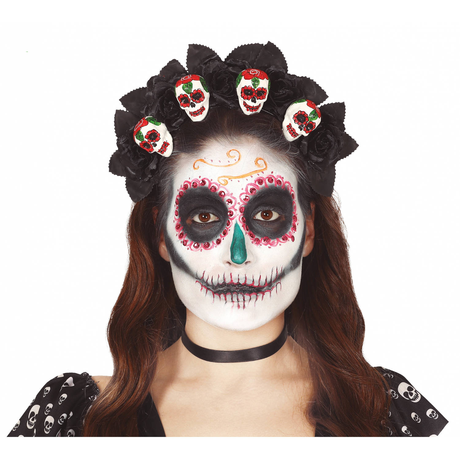 Halloween Diadeem/tiara met rozen en schedels voor dames