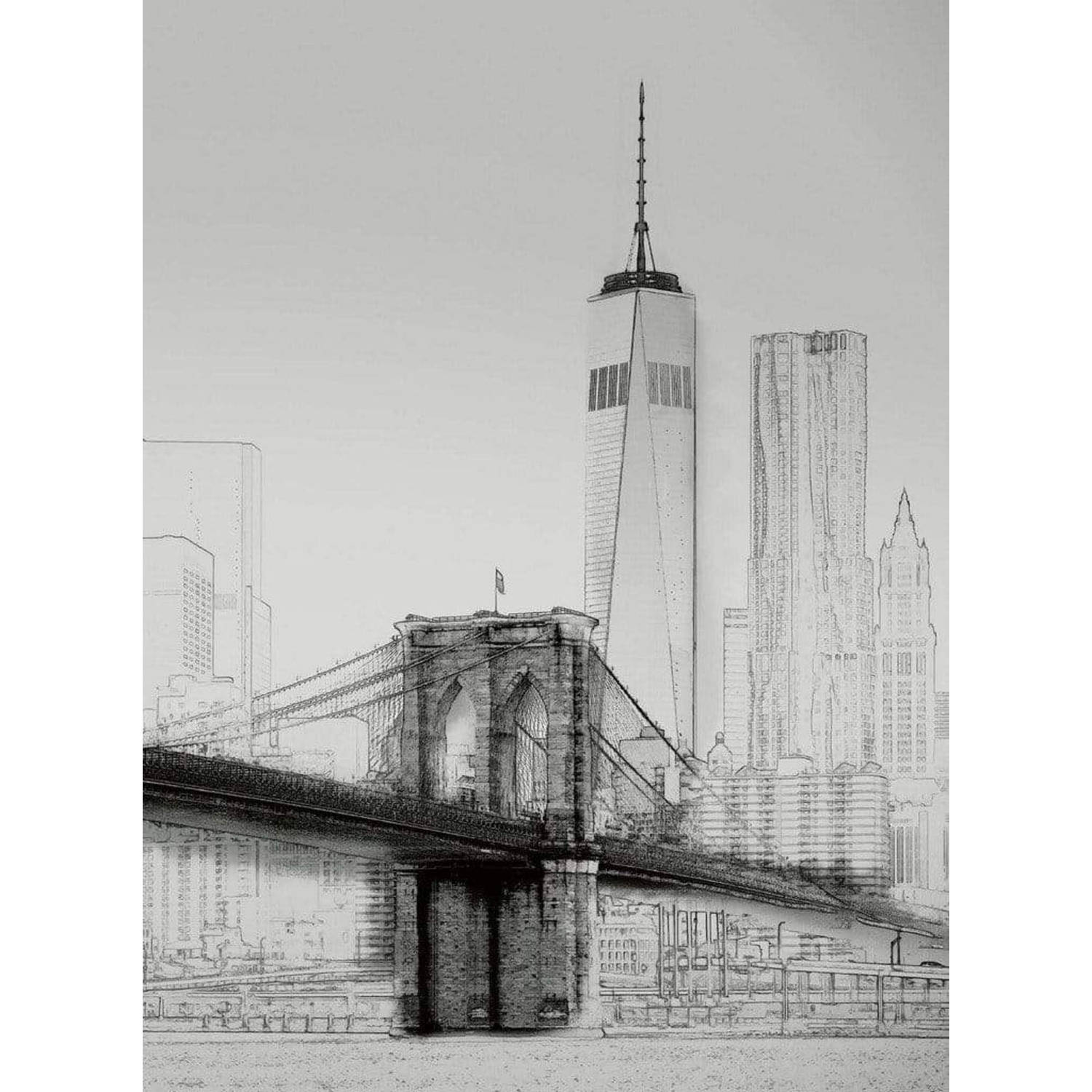 Wizard+genius New York Art Illustration Black And White Vlies Fotobehang 192x260cm 4-banen