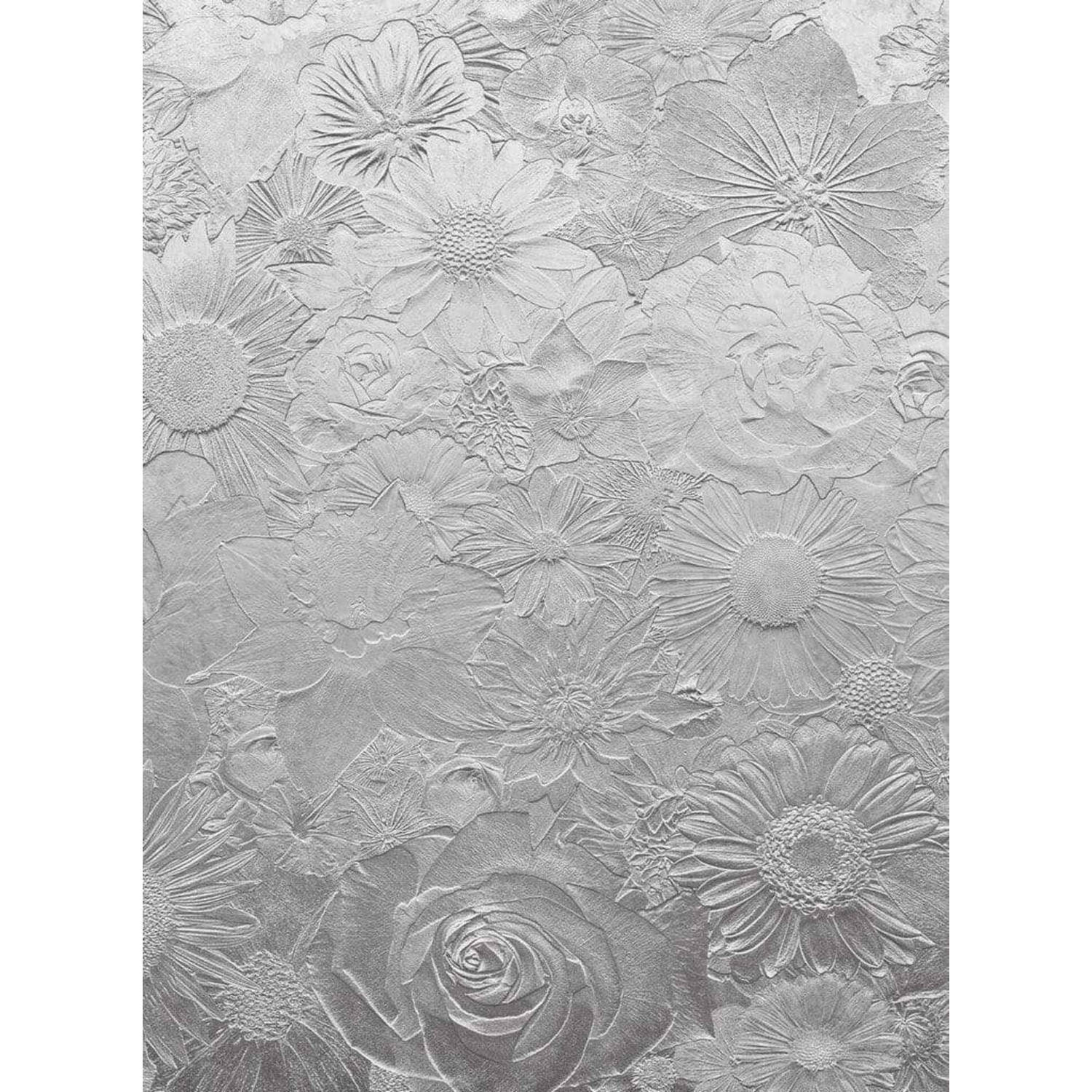 Wizard+genius Silver Flowers Vlies Fotobehang 192x260cm 4-banen