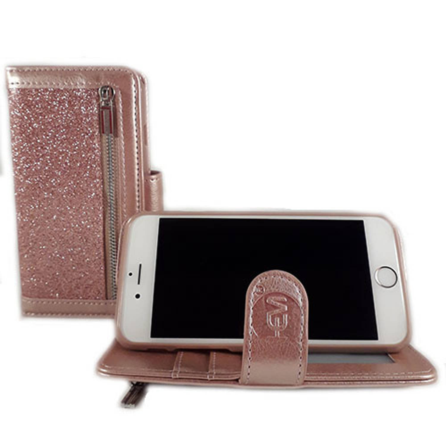 Hem Apple Iphone 12 Pro Magic Glitter Rose Gold Leren Rits Portemonnee Telefoonhoesje