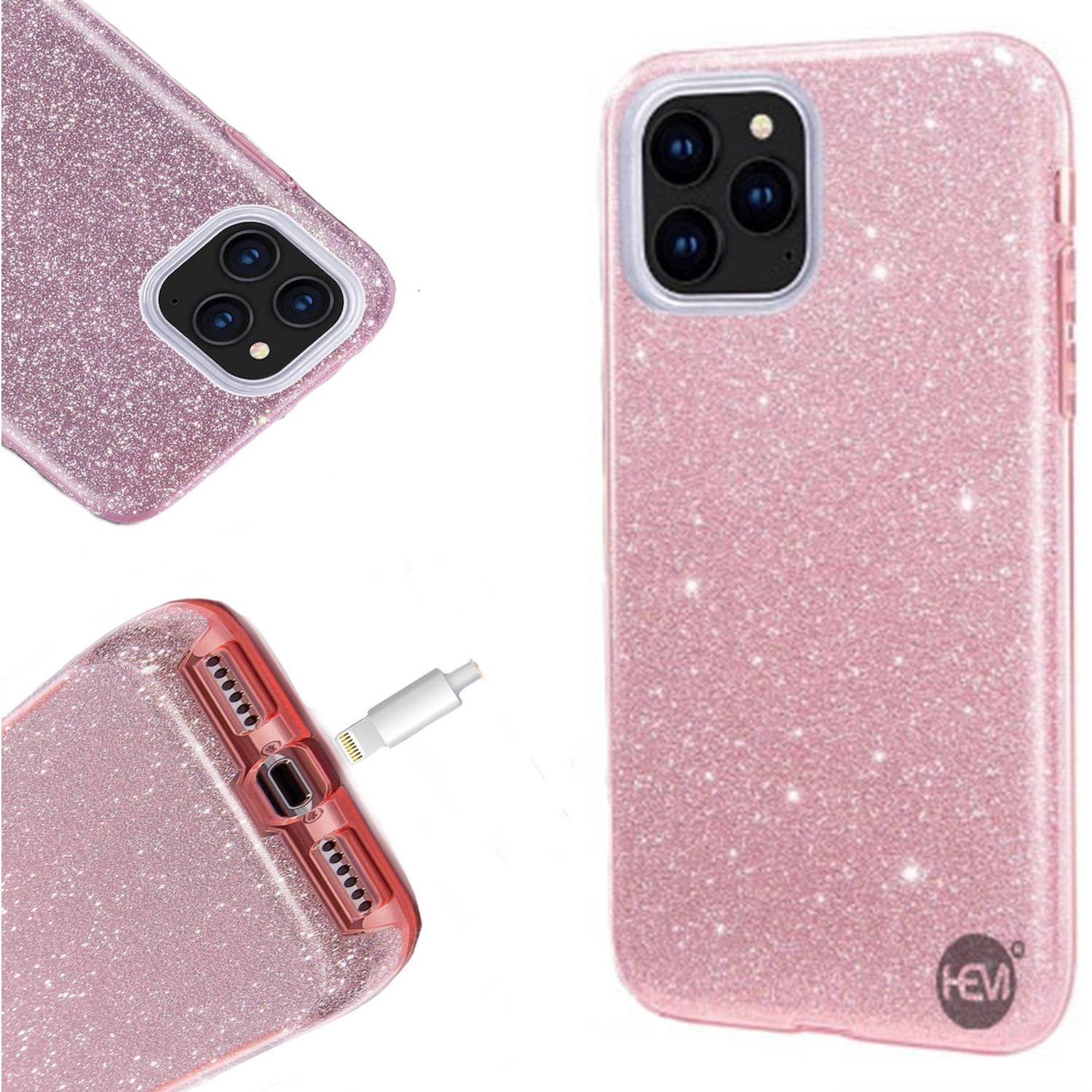 Apple iPhone 12 Pro Max Glitter Roze Siliconen Gel TPU / Back Cover / Hoesje iPhone 12 Pro Max