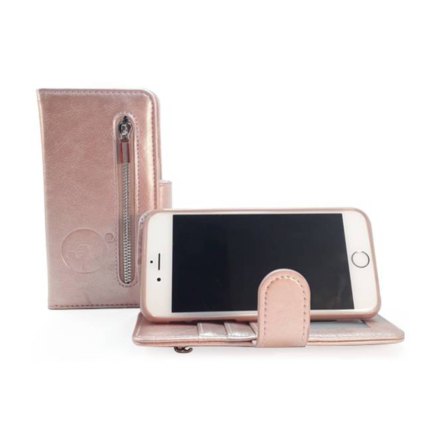 Apple Iphone 12 Mini Rosé Gold Leren Rits Portemonnee Hoesje Lederen Wallet Case Tpu Meegekleurde Bi