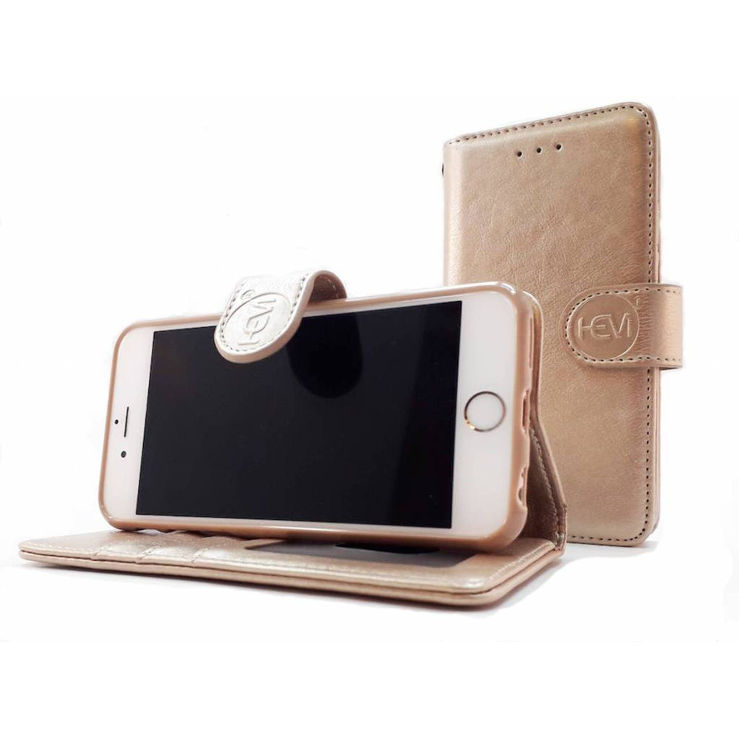 Apple iPhone 12 Mini - Golden Shimmer Leren Portemonnee Hoesje - Lederen Wallet Case TPU meegekleurde binnenkant- Book