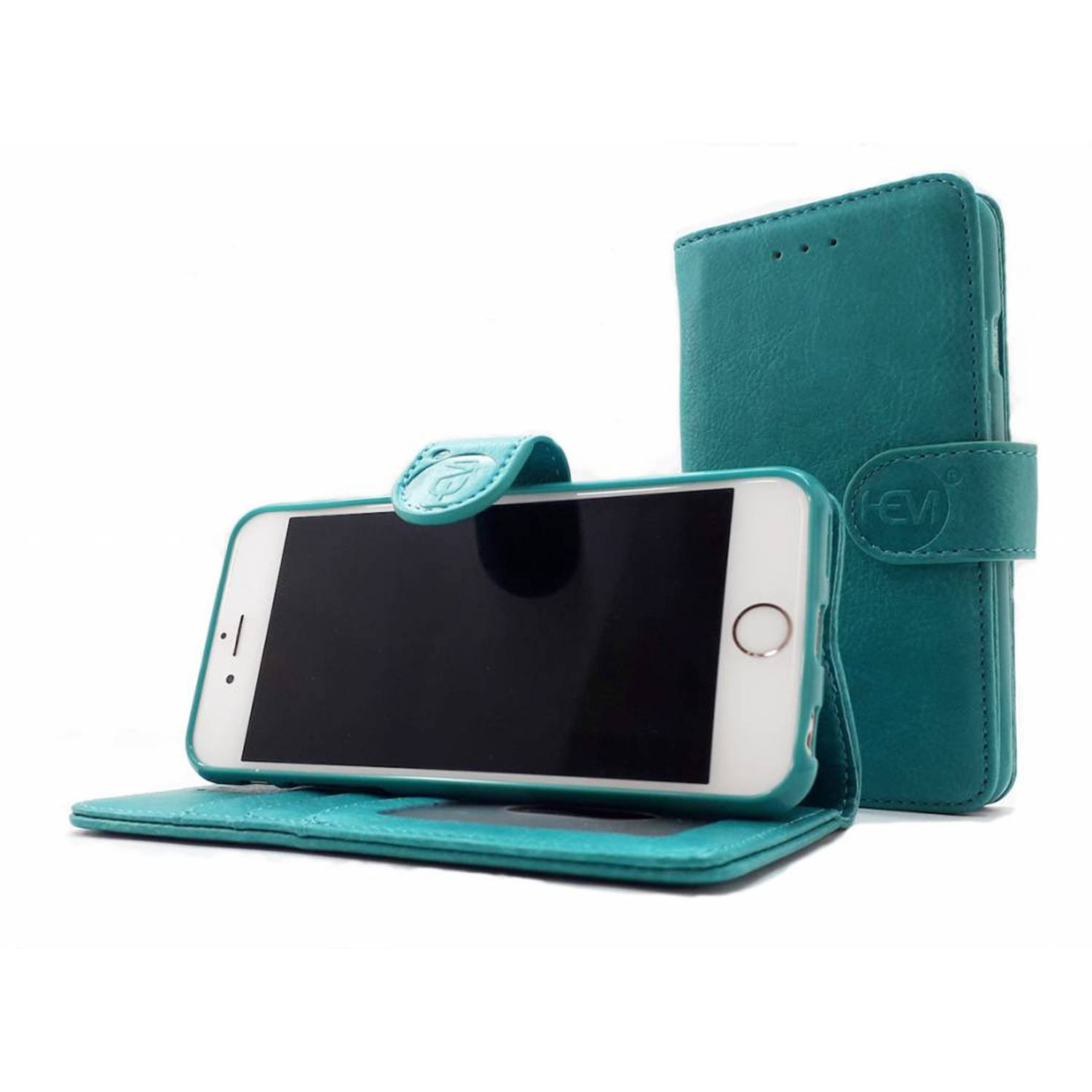 Apple iPhone 12 Pro Max - Pure Turquoise Leren Portemonnee Hoesje - Lederen Wallet Case TPU meegekleurde binnenkant-