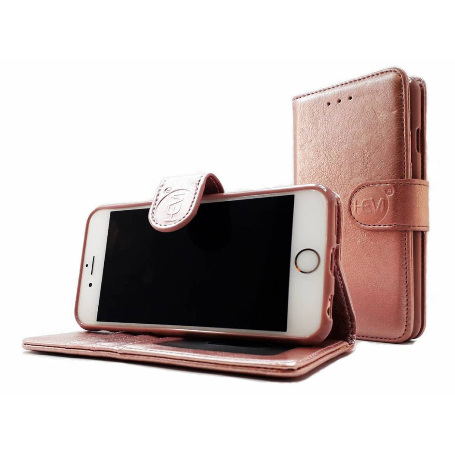 Apple Iphone 12 Rose Gold Leren Portemonnee Hoesje Lederen Wallet Case Tpu Meegekleurde Binnenkant- 