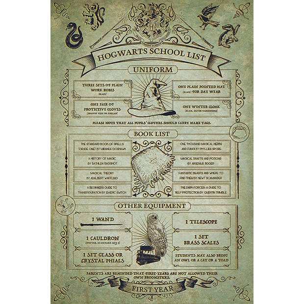 Poster Harry Potter Hogwarts School List 61x91,5cm