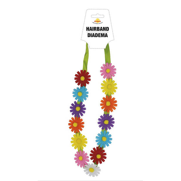 Fiestas Verkleed haarband met bloemen - gekleurd - meisjes/dames - Hippie/flower Power - Verkleedhaardecoratie