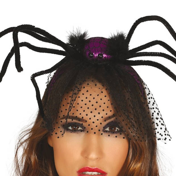 Halloween diadeem - spin en sluier - one size - paarsA - meisjes/dames - Verkleedhoofddeksels